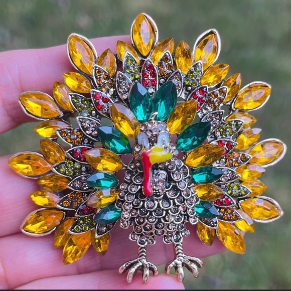 Turkey Brooch Large Turkey Pin Rhinestone Turkey Brooch Pin - Picture 3 of 4